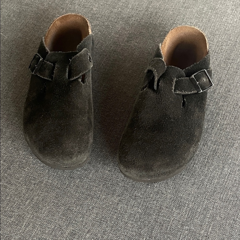 Birkenstock Black Suede Boston Clog with Buckle